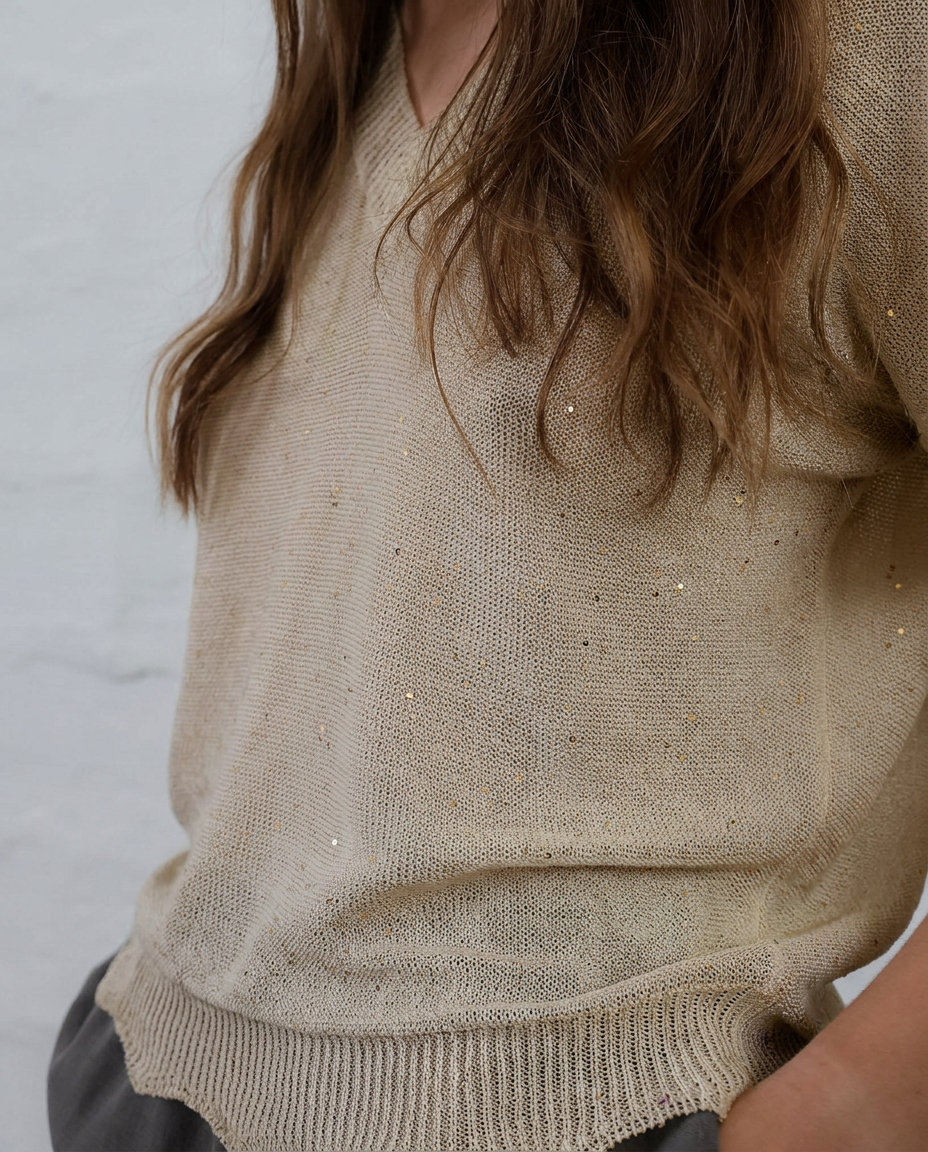MIRZA 28.28 — Maglia con Micropaillettes in Lino e Cotone Makò — Filatura Italiana, Maglificio Veneto, Made in Italy