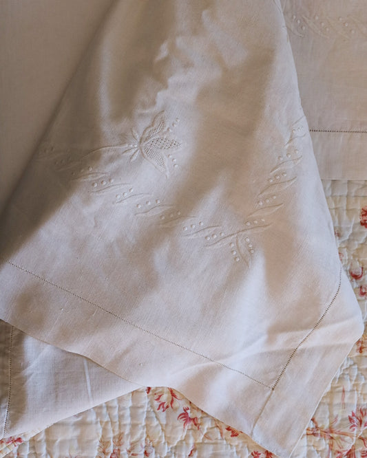 Lenzuolo in lino bianco punto ombra