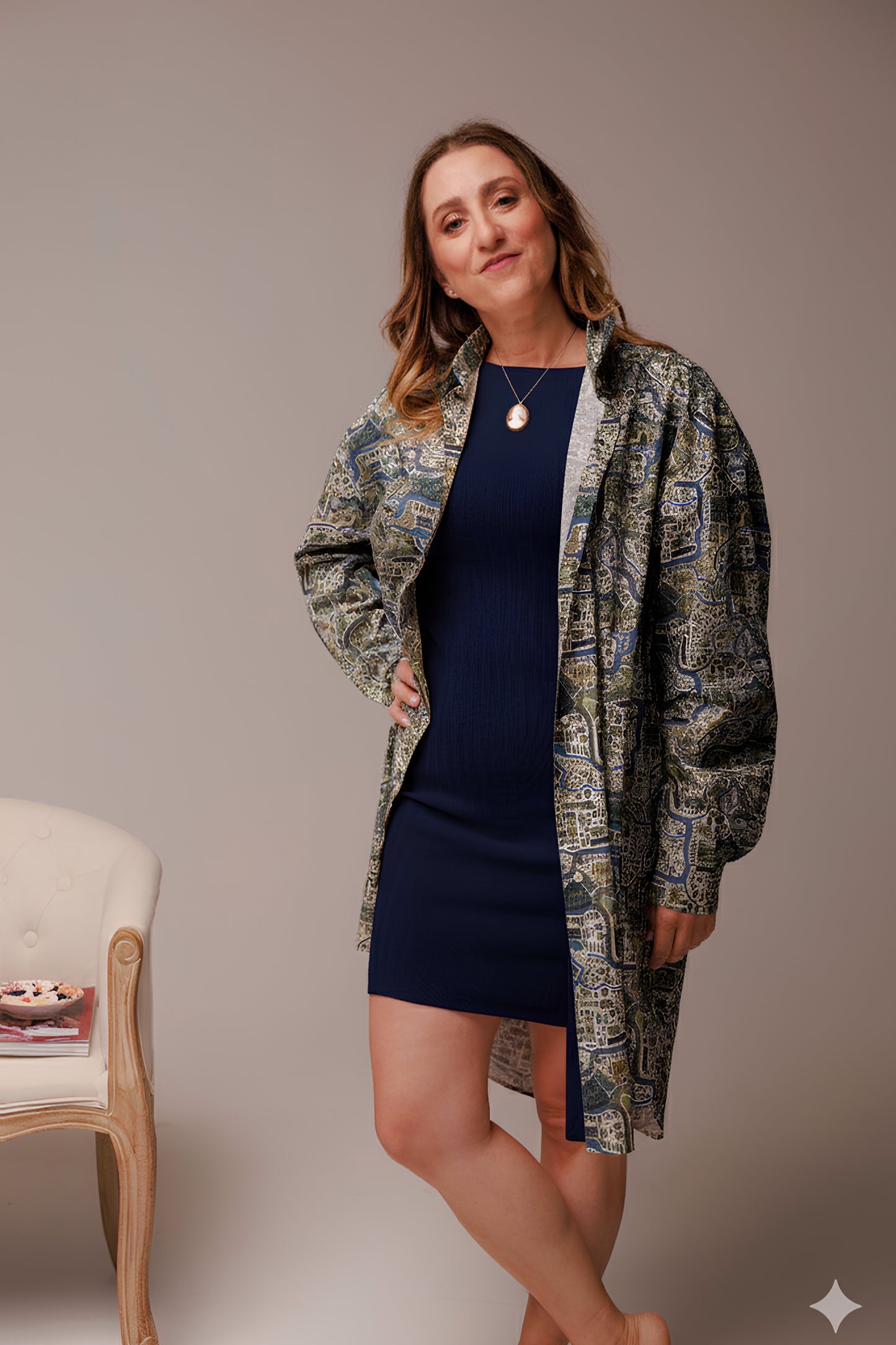 Abito maglia  in pizzo di lana a righe lavabile in lavatrice