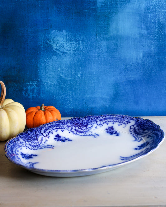 Vassoio ovale porcellana inglese con decoro blu