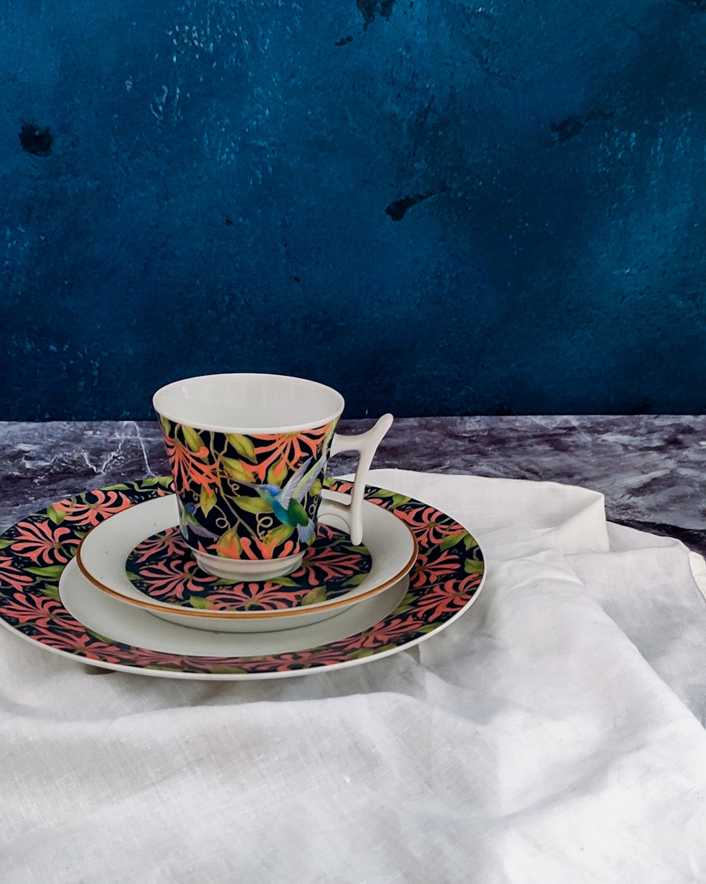 Coppia tazzine caffè rosenthal con uccelli del paradiso rosso verdi