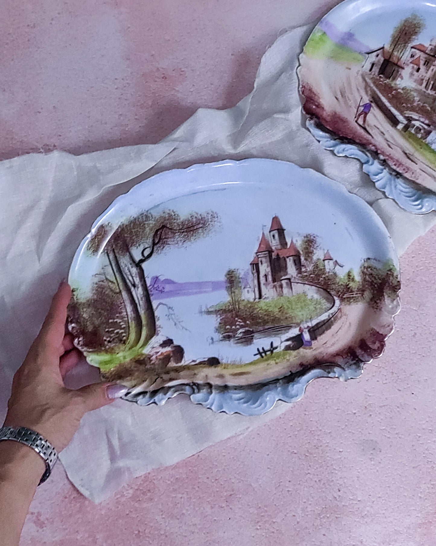 Coppia vassoi porcellana francesi dipinti a mano