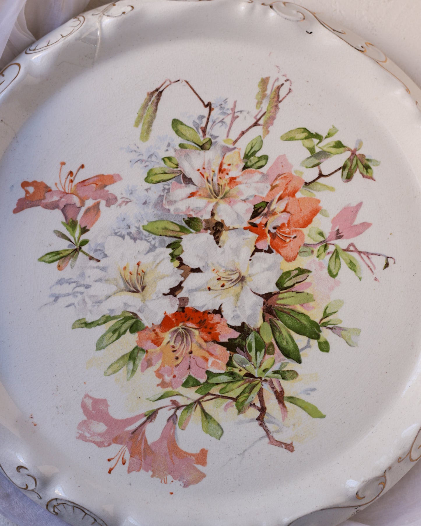 Piatto portapane in porcellana inglese con bouquet