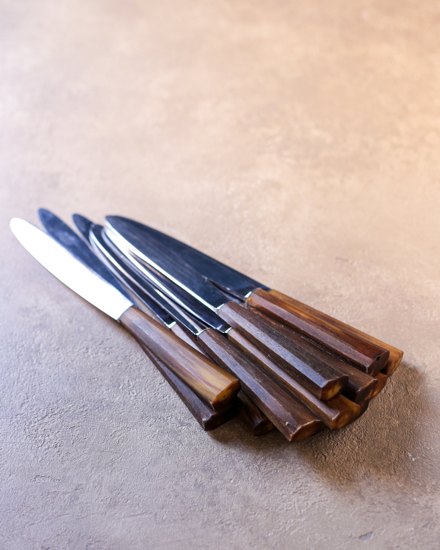 Set 12 coltelli da pasto con manico in corno e lama inox